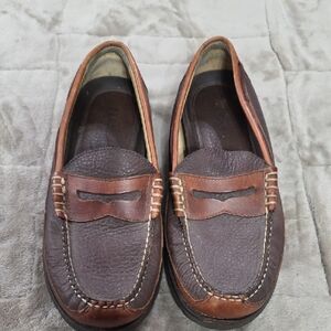 L L Bean Men's 2 Tone Brown Leather? Penny Loafers Slip-Ons Sz 9 EUC